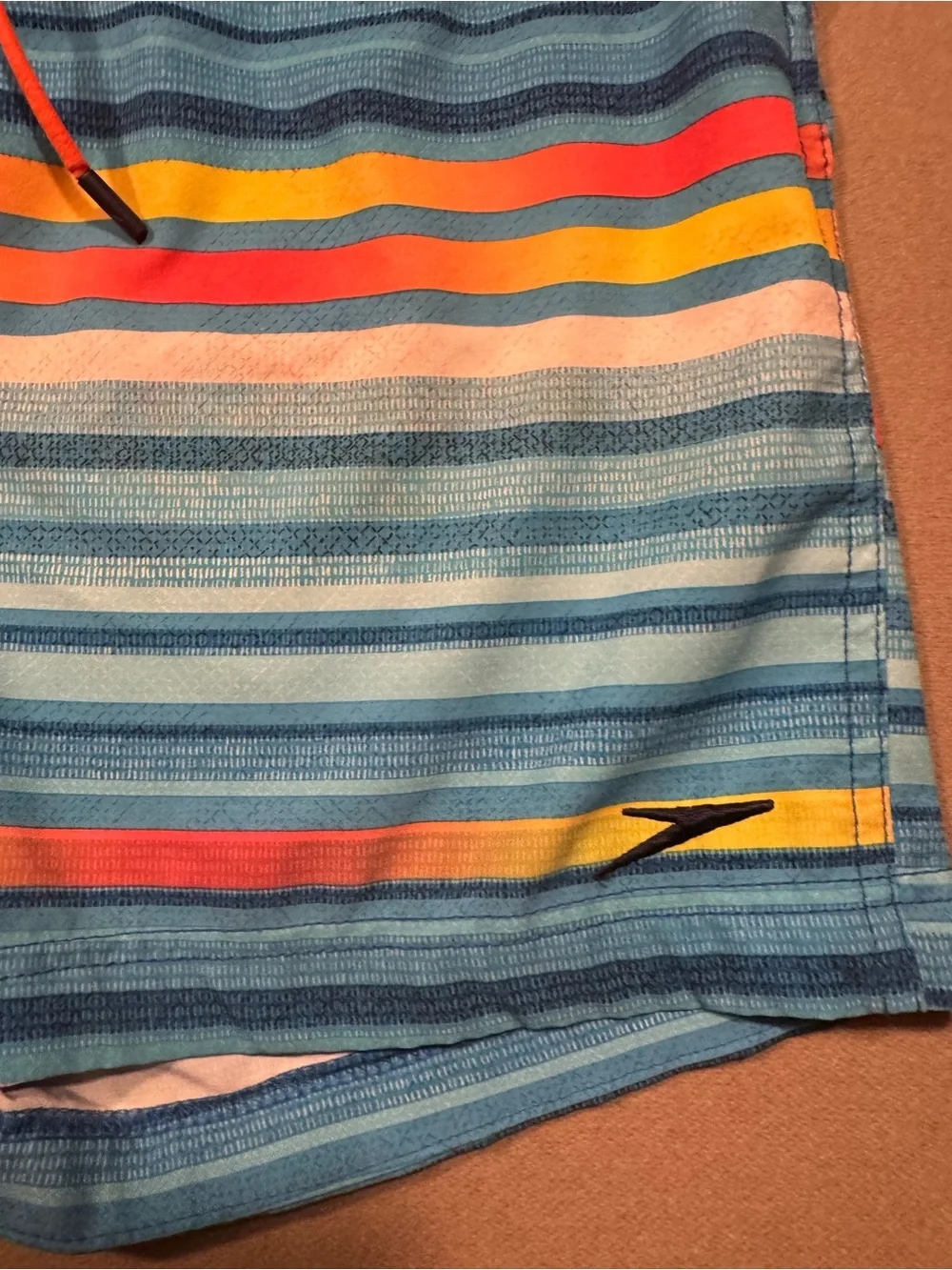 Men's Striped Swim Trunks with Orange Drawstring Speedo medium